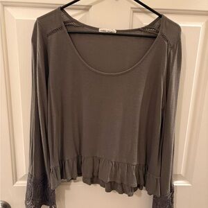 Chloe & Katie Gray Blouse with Lace Accents